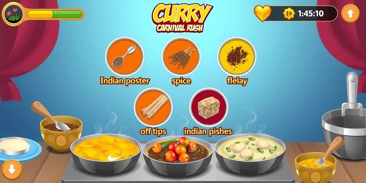 Curry Carnival Rush - Cooking Gameplay Curry Carnival Rush gameplay showing player preparing various Indian dishes with spices and ingredients